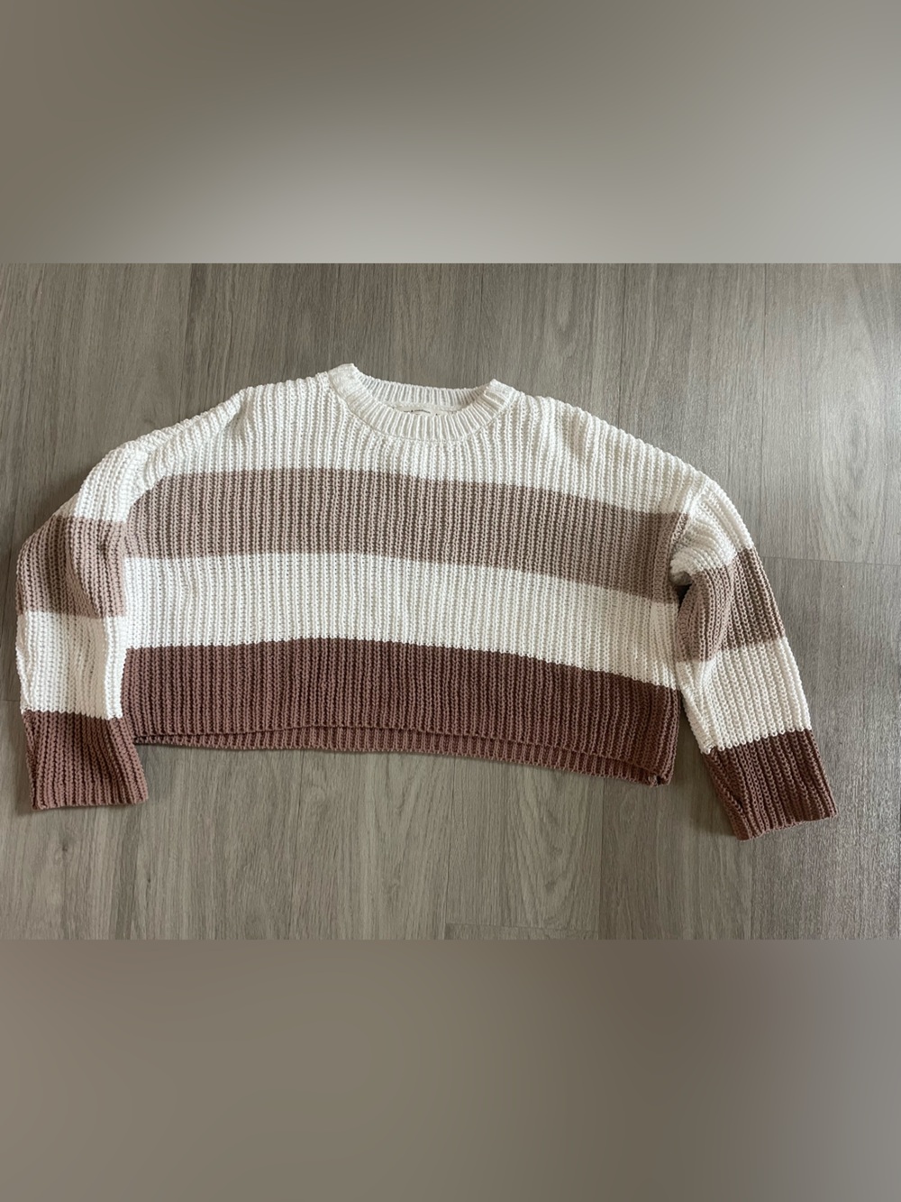 moon & madison Cream and Brown Striped Crewneck Sweater